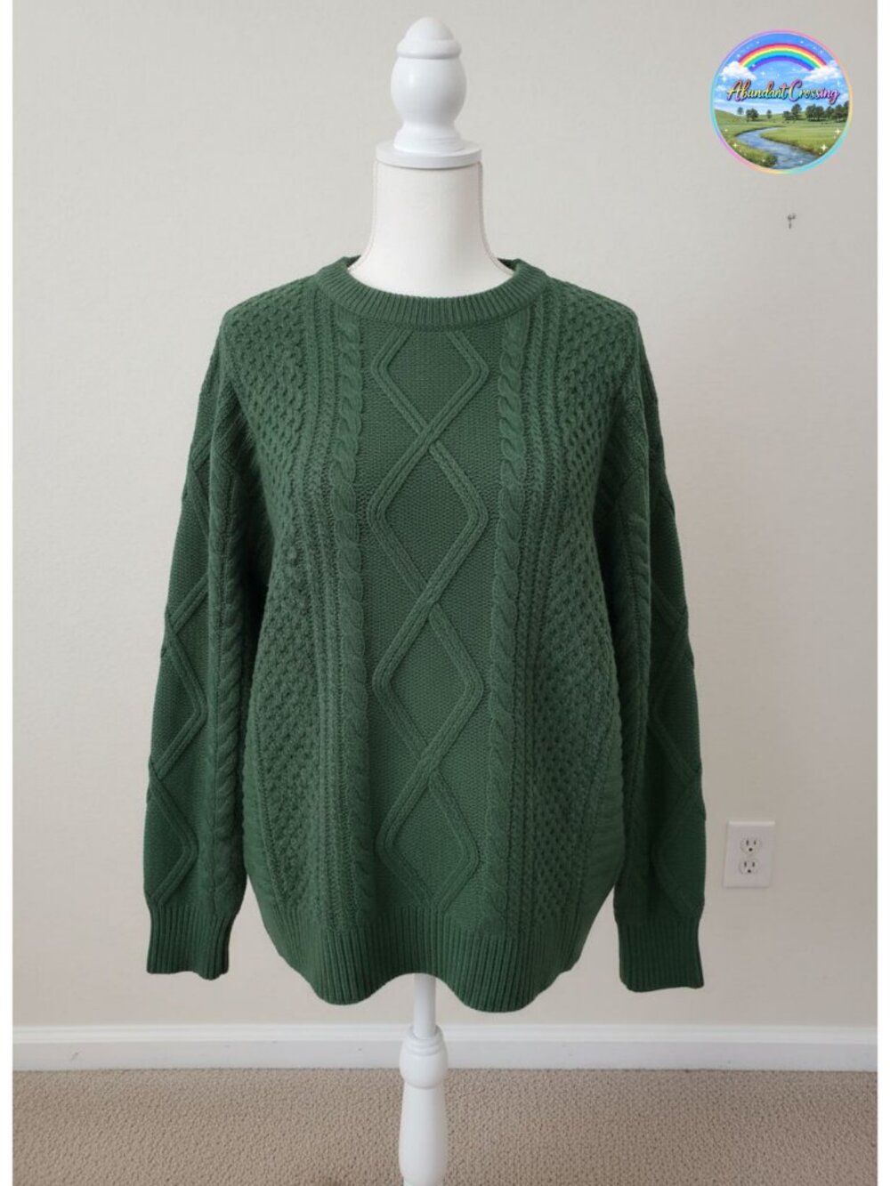 Oversized Cable Knit Pullover Sweater Crewneck Long Sleeve Acrylic